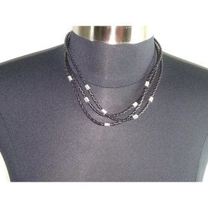 Chaps Black Cord and Silver Bead Necklace